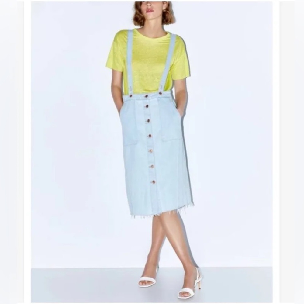 RARE ZARA DENIM SUSPENDERS JUMPER SKIRT SIZE XS